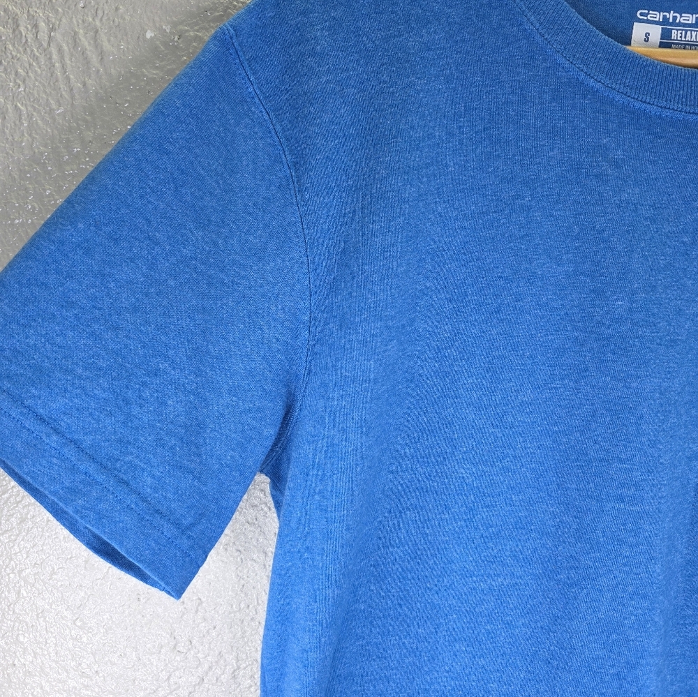 Carhartt Men's Relaxed Fit Heavyweight Short Sleeve Bright Blue Tee with Pocket - Picture 4 of 13
